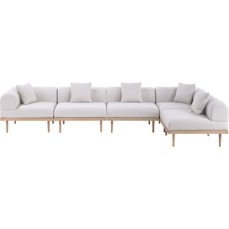 Madeleine 142" Resilient Water Resistant Olefin Fabric Upholstered 5Pc. Outdoor Patio Modular Sectional, Beige