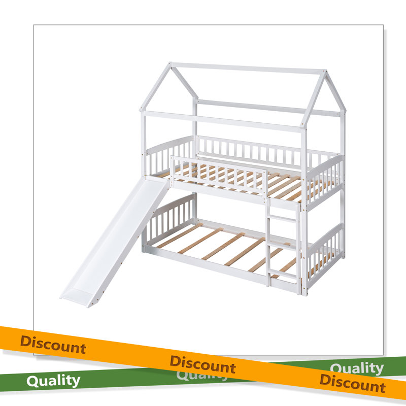 Twin Over Twin Bunk Bed With Slide, House Bed With Slide, White