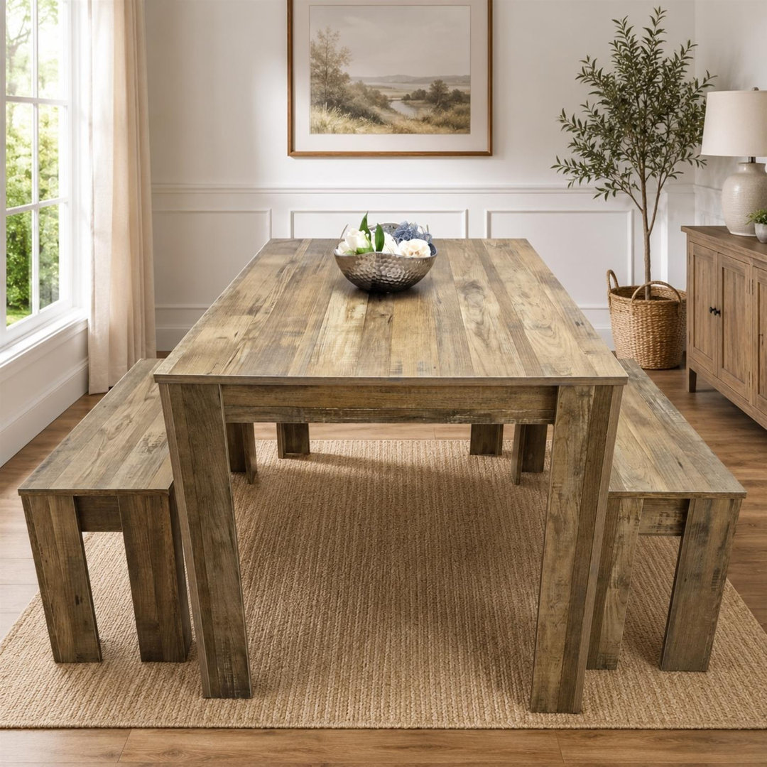 Portland Rustic Effect 4 Seater Dining Set - Brown - Image 4