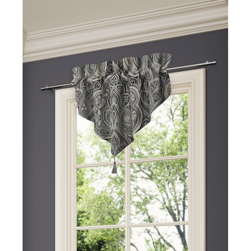 Narrow Calf Black and Gold Damask Tassel Valance