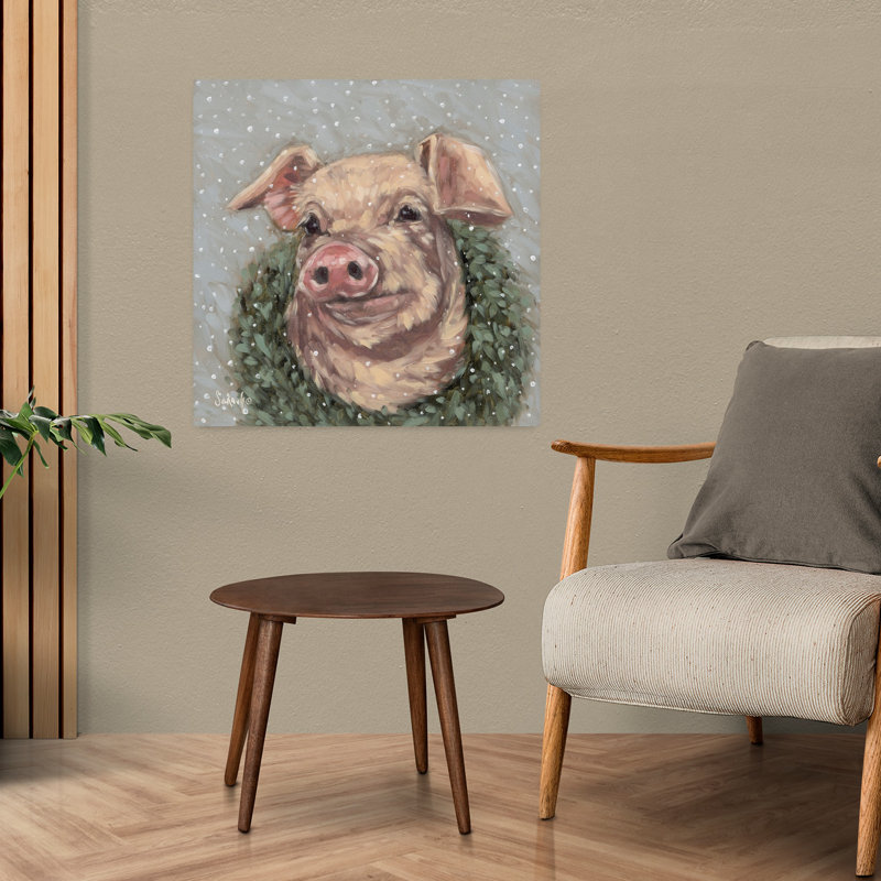 Contemporary Snowy Day At The Farm 3 with Winter Whimsical Art, H 24 po x l 24 po