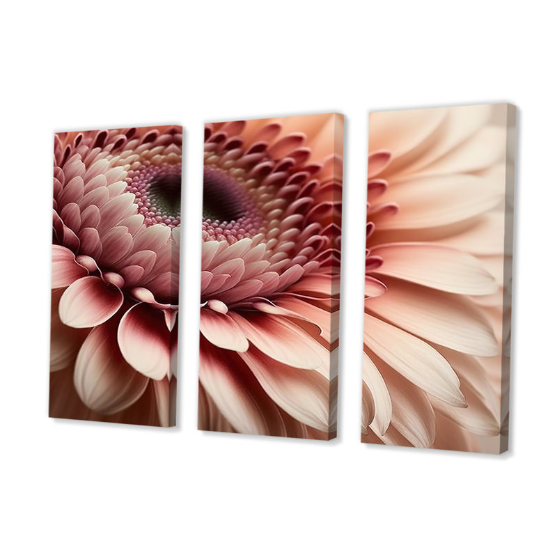 «Pink Gerbera Flowers IV», reproduction sur toile 3 pièces, L 48 po x H 32 po, Toile tendue