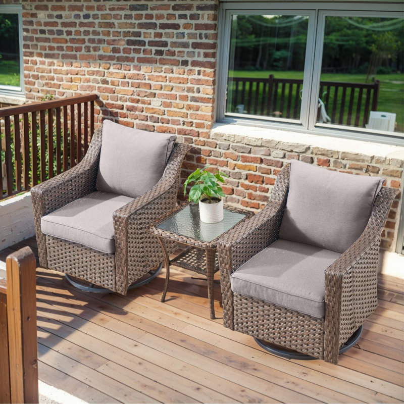 Jenesys Outdoor Swivel Glider Chairs & Side Table Set - Durable, Comfortable For Patios & Backyards, Gray