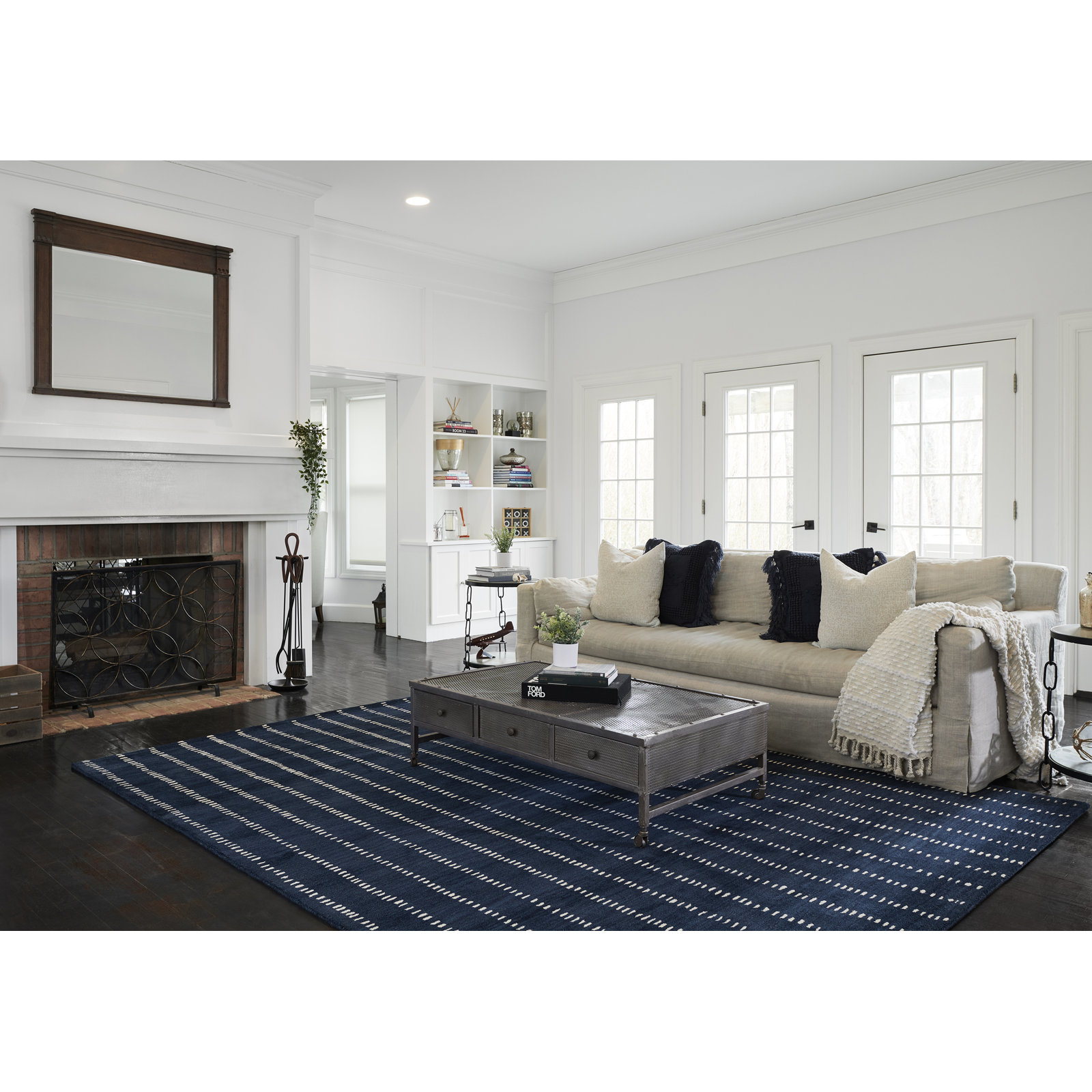Nichols Navy Hand-Tufted Striped Wool Rug, Rectangle 3'6" x 5'6"