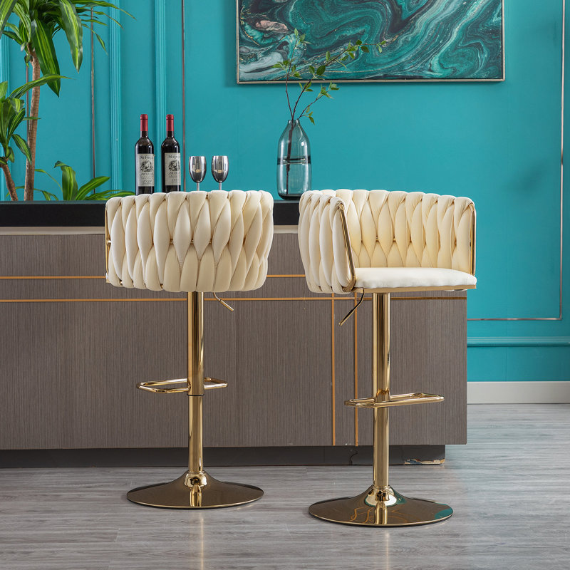 Ensemble de 2 tabourets de bar, avec repose-pieds chromé et base pivotante réglable en hauteur