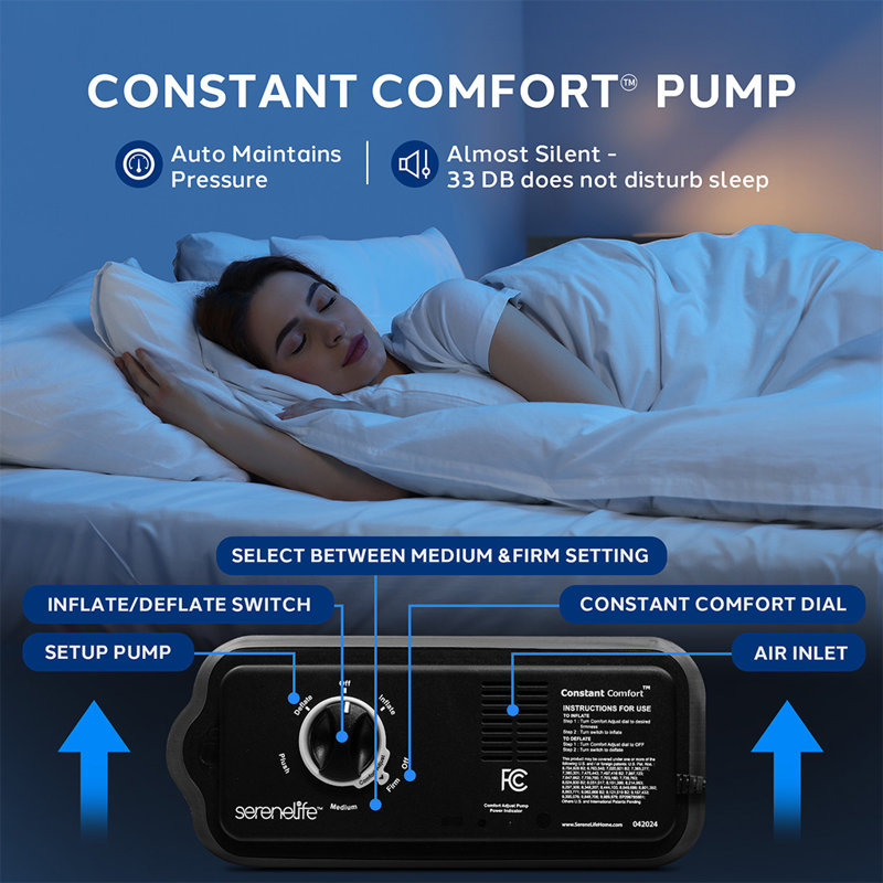 Serenelife Luxe Series EZ Bed - Air Mattress With Frame, Memory Foam Cover, Auto-Inflate Pump, Queen