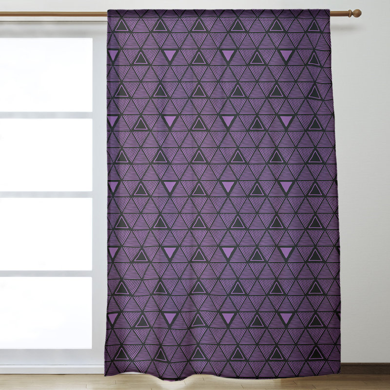 Classic Hand Drawn Triangles Geometric Room Darkening Thermal Rod Pocket Single Curtain Panel, Dark Violet/Black