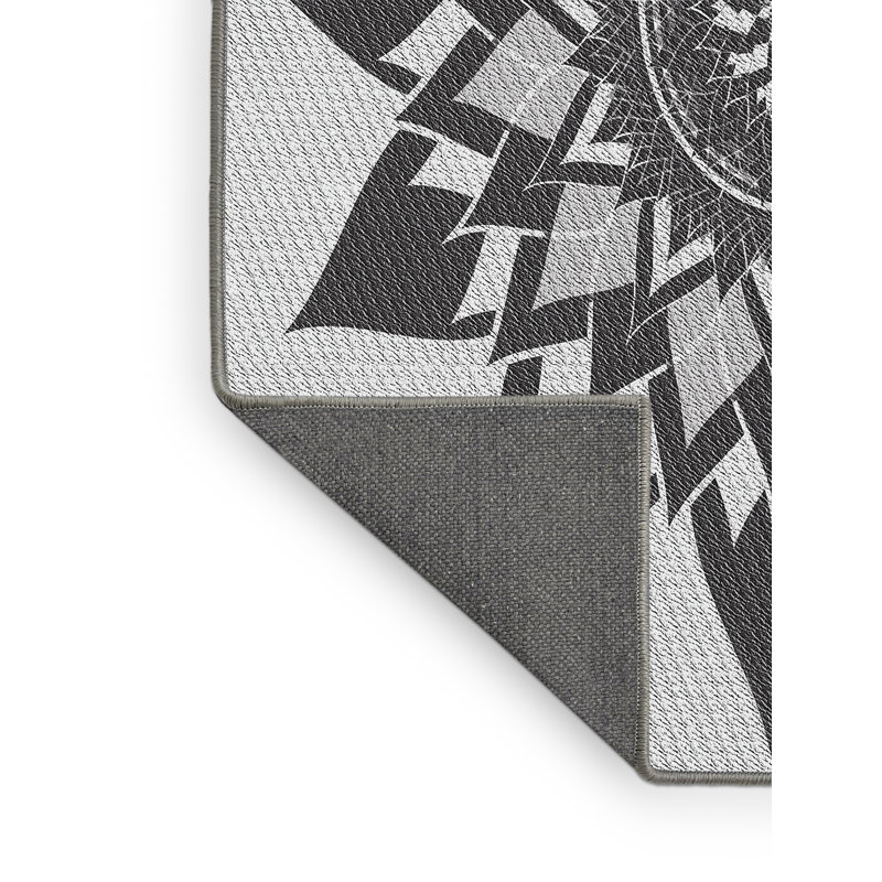 Fabrication à la machine florale en laine et polyester gris/noir Tapis décoratif, Rectangle 5 pi x 7 pi