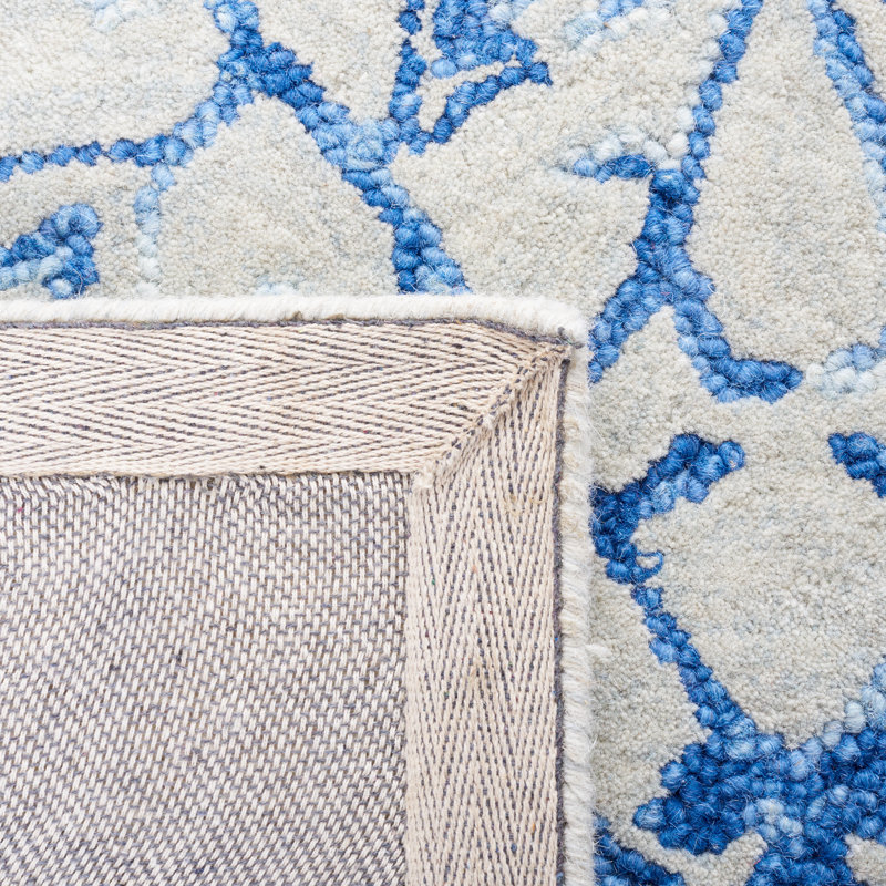 Tapis bleu / beige en laine touffeté à la main Maniscalco, Carré 6 pi