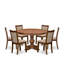 Ensemble de table de cuisine 7 pièces comprenant une table de petit déjeuner à piédestal et 6 chaises en tissu de lin brun clair avec dossier rembourré - Noyer antique-1992980404-2000671611-1992980403