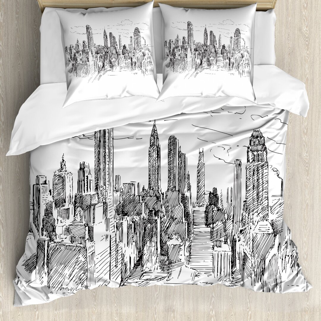 Bettbezug Set, Flüchtiges NYC Stadtbild, Modern, Grau weiß