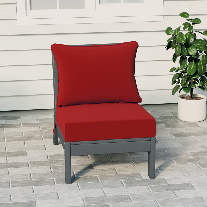 Deep Seating Armless Chair With Cushions, Red, Gray