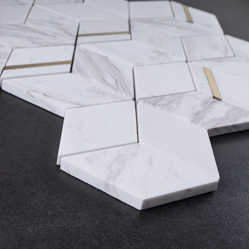 Natural Dorato Marble Mosaic Wall Tile, White/Gold