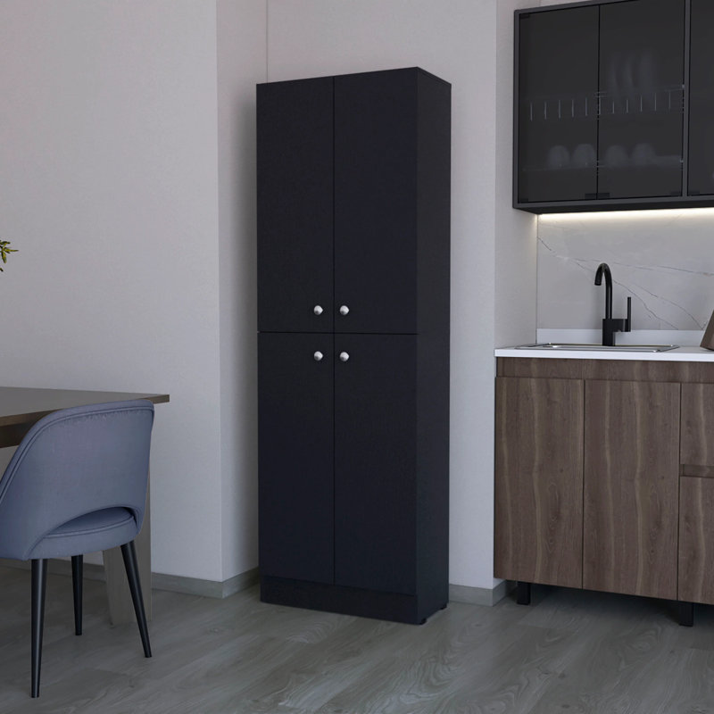 Garde-manger avec 4 portes et 5 tablettes cachées, Noir, noir, noir, noir
