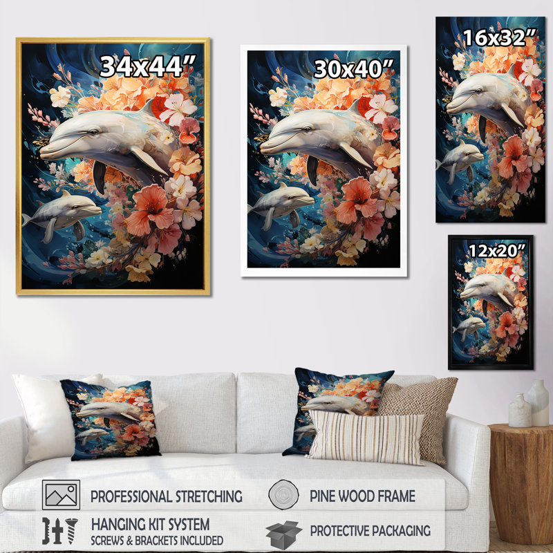 Dolphin Aquatic Harmony I, H 20 po x l 12 po x P 1 po, Cadre simple noir