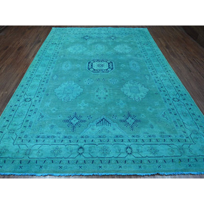 8'9"x11'7" Teal Overdyed Kazak All Over Design Hand Knotted 100% Wool Rug 126066ADEC8042199FF2E9FD249F85DF
