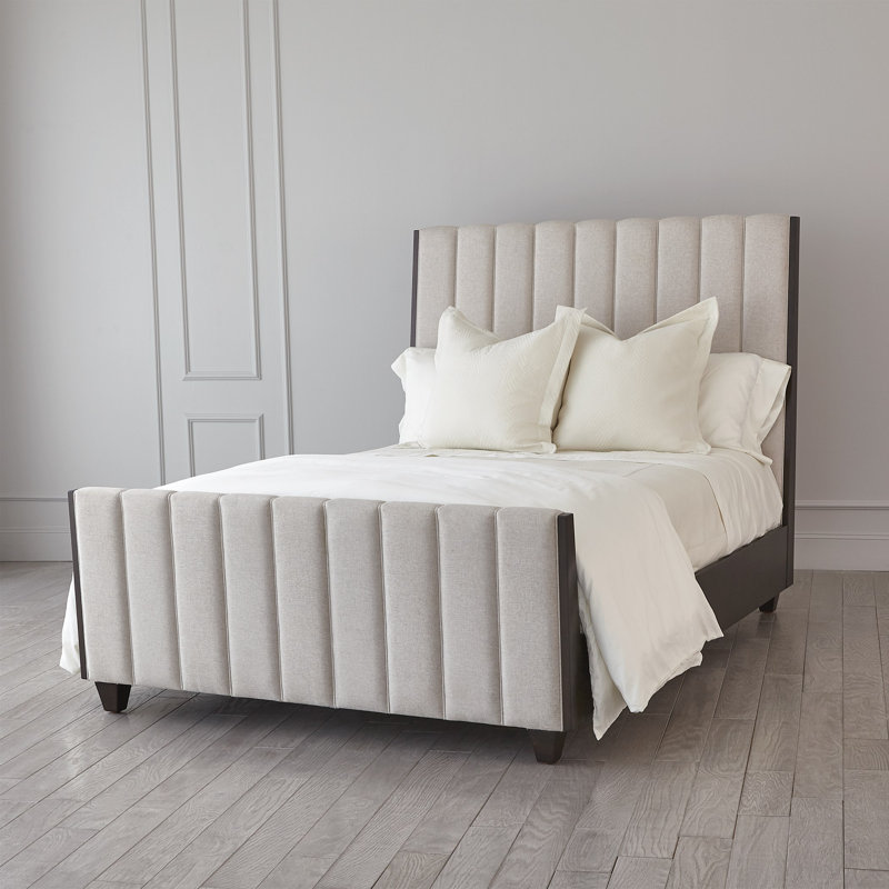 Channel Upholstered Bed, King, Light Gray