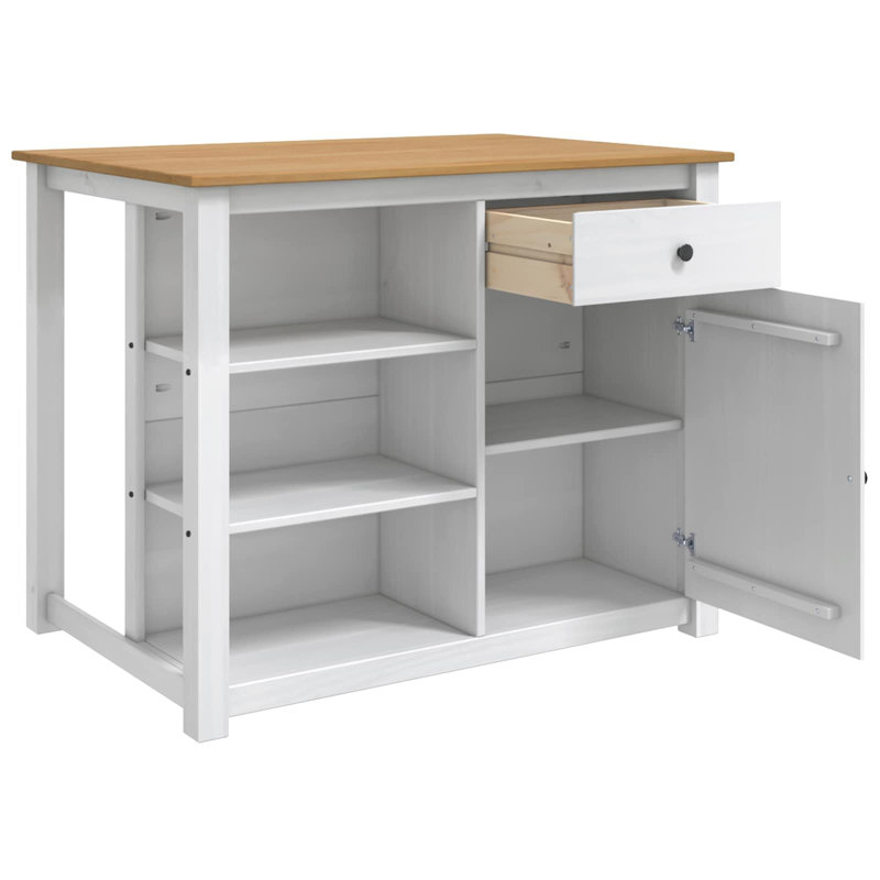 112 cm W Solid Wood Top Kitchen Island, White