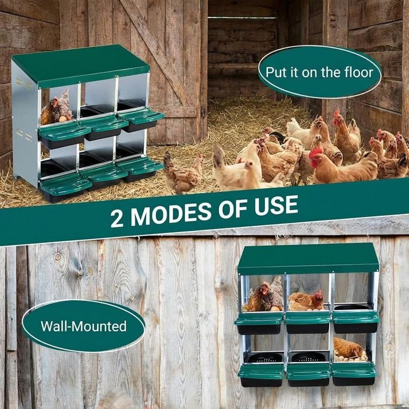 Boîte de nidification à 2 niveaux pour poules, boîtes de poules pondeuses en métal avec toit imperméable, plateaux amovibles pour poules et volailles, collection Easy Egg.