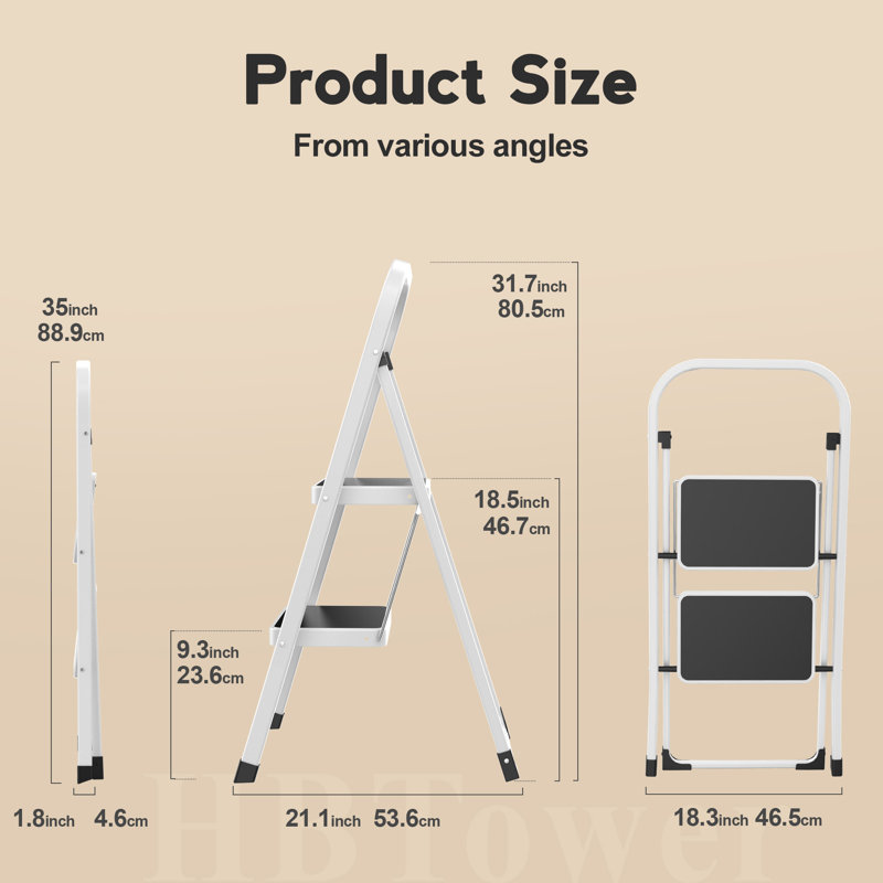 2 Step Ladder, Folding Step Stool with Anti-Slip Pedal, Ladders with Convenient Handrails,330 lbs Capacity Step Stool for Kitchen, Home