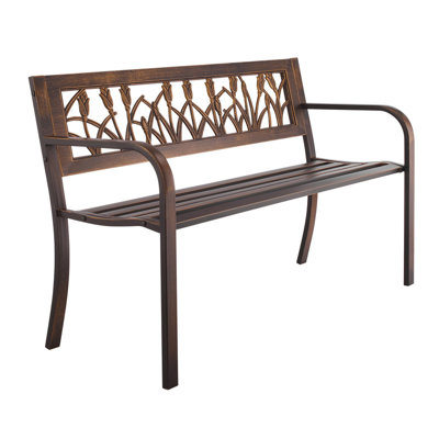 Banc d'extérieur 50 po en métal bronze antique avec dossier floral