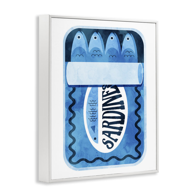 Estampe numérique rétro de sardine bleue encadrée, design par Daphne Polselli, H 20 po x l 16 po