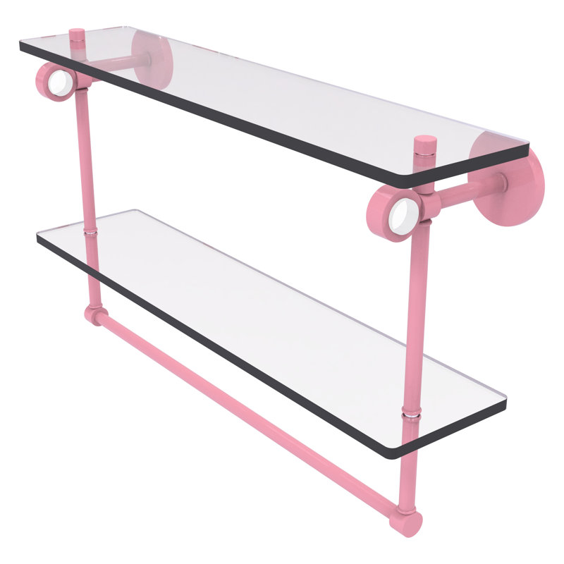 Tablette flottante 2 pièces avec barre à serviettes Clearview, H 12,8 po x l 22 po x P 5,6 po, Rose