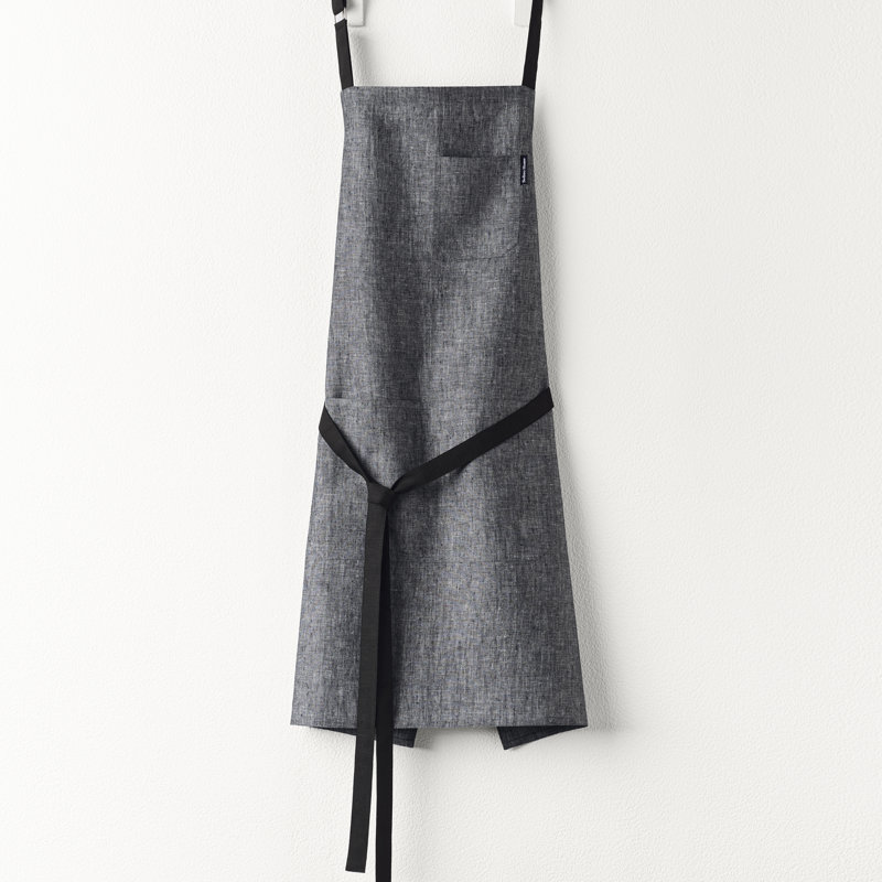 100% Pure Linen Apron - Classic Linen Apron, 33 x 30 in, Chambray Black / Black