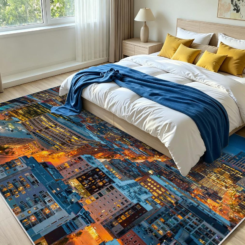 Tapis transparent lavable à la machine, du centre-ville Skyline, Rectangle 79" x 118"