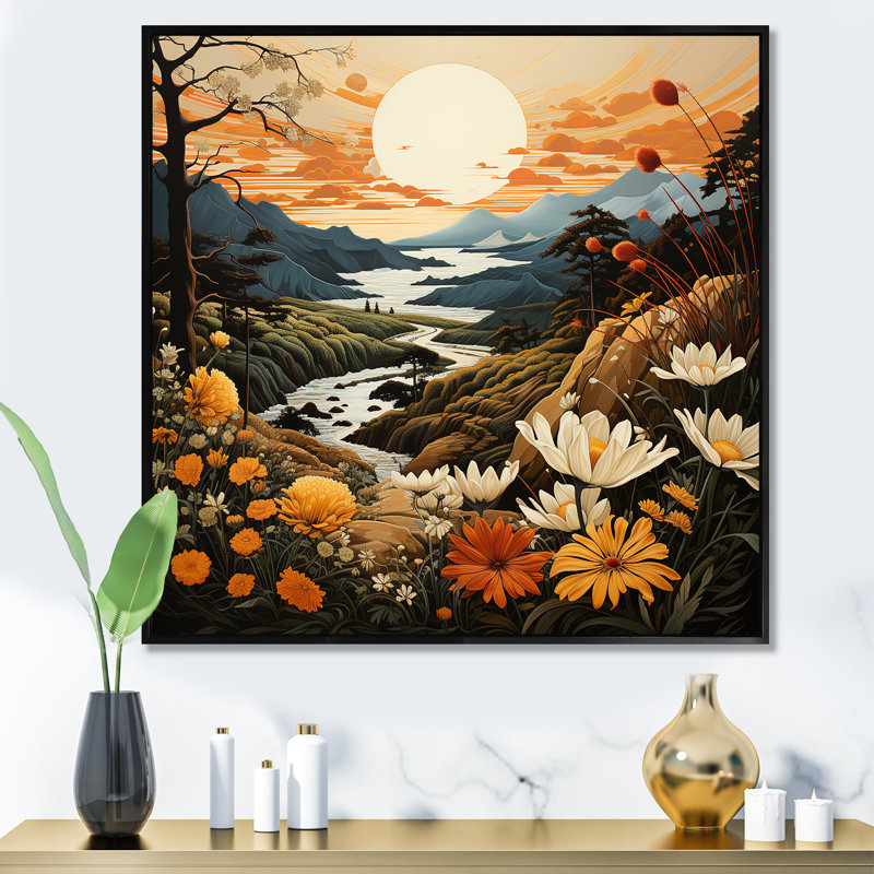 «Bold Botanical Mountain Landscape», impression sur toile, H 24 po x l 24 po x P 1 po, Cadre flottant noir