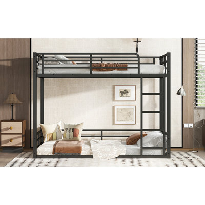 Metal Bunk Bed, Over Floor Bunk Bed Frame, Heavy-Duty Bunk Bed For Kids, Teens, Adults, Noise-Reduced Design
