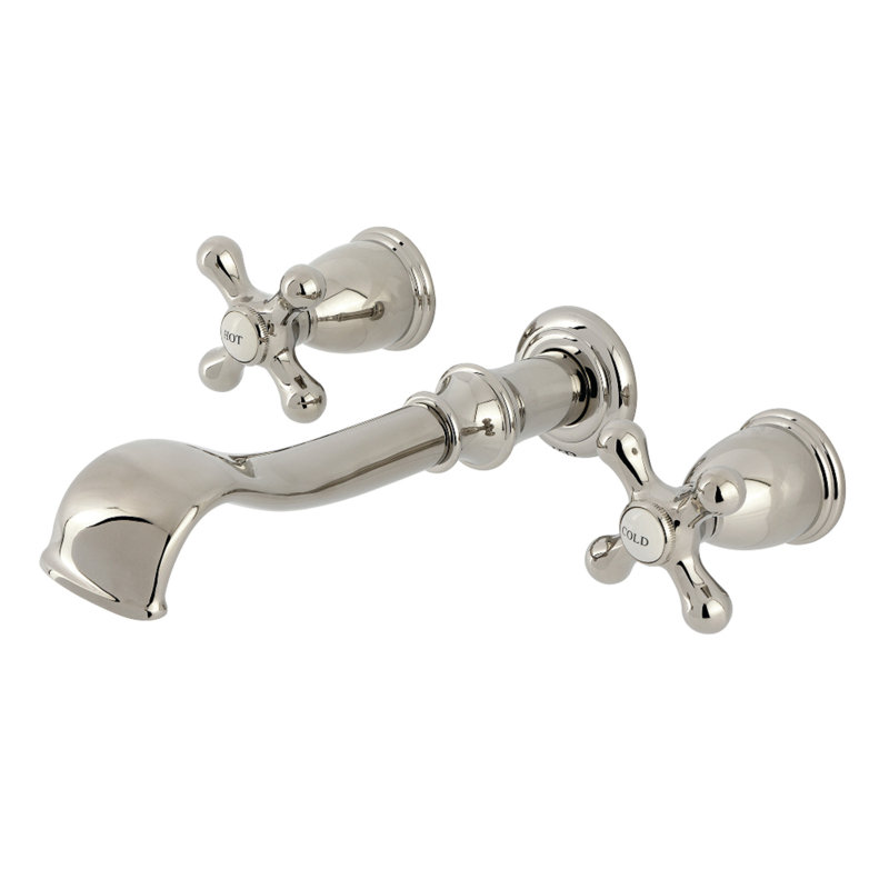Kingston Brass Two-Handle 3-Hole Wall Mount Roman Tub Faucet, Polished Nickel, Cross