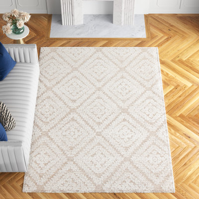 Tapis géométrique beige en coton / laine touffeté à la main Patricia