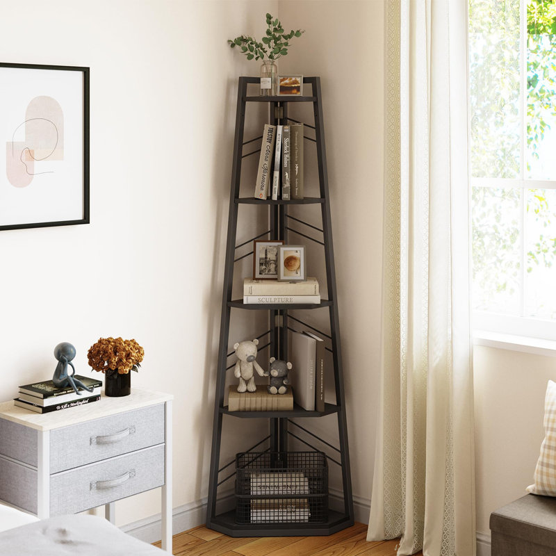 160 H × 35 W Corner Shelf Unit，Modern Ladder Shelving Unit, Black