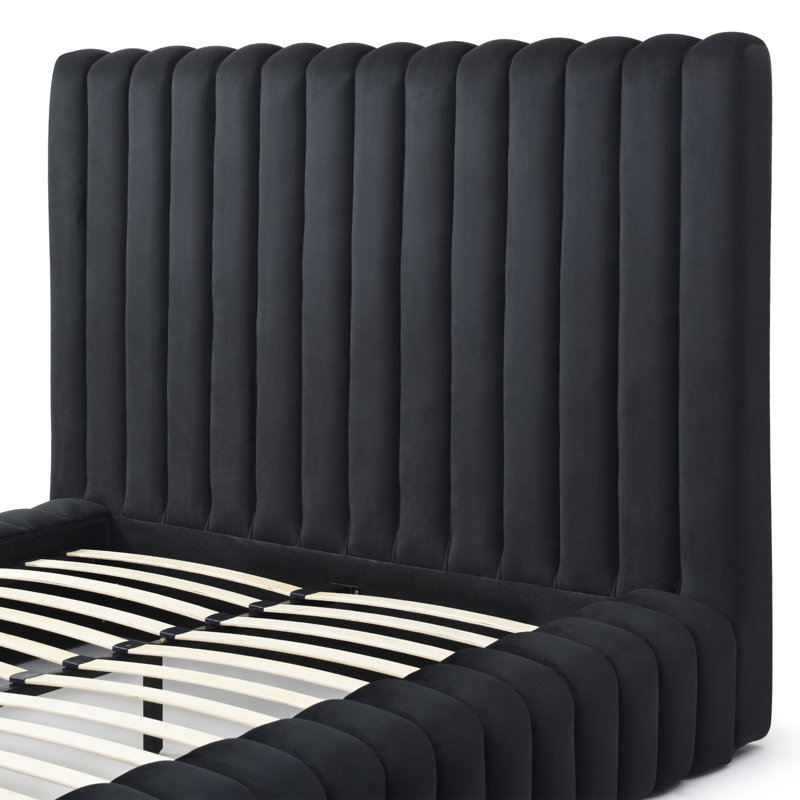 Lit plateforme en velours Kaydence, Noir, Grand lit