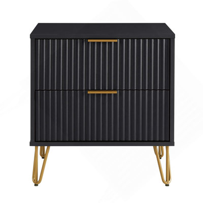 Table de chevet cannelée 20 po Dumbo en noir (2 tiroirs)