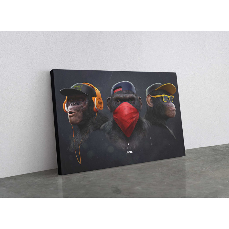 3 Wise Monkeys Canvas Decor, Wall Art Canvas, Canvas Print, Painting Reproduction, 20" H x 30" W
