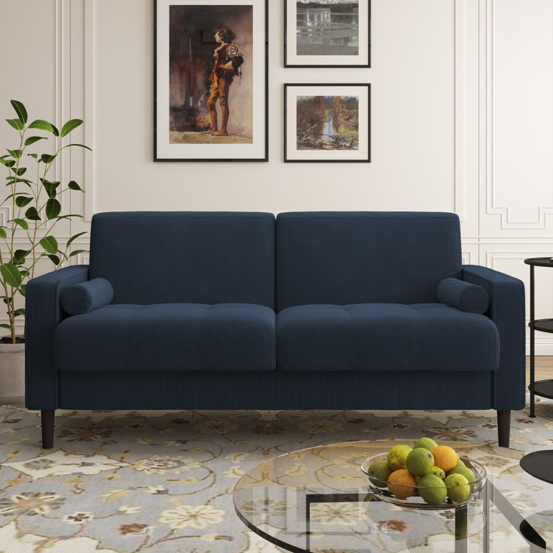 Carmelinda 157Cm Square Arms Sofa, Navy Blue