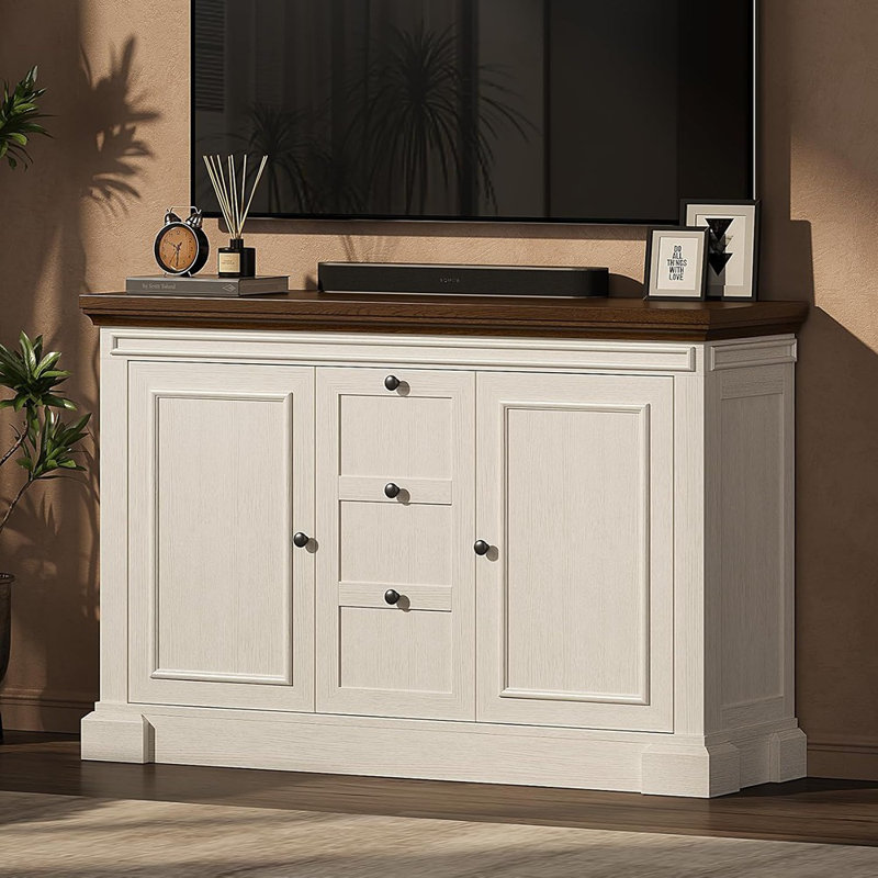 Buffet Farmhouse avec 3 tiroirs et 2 portes - blanc antique