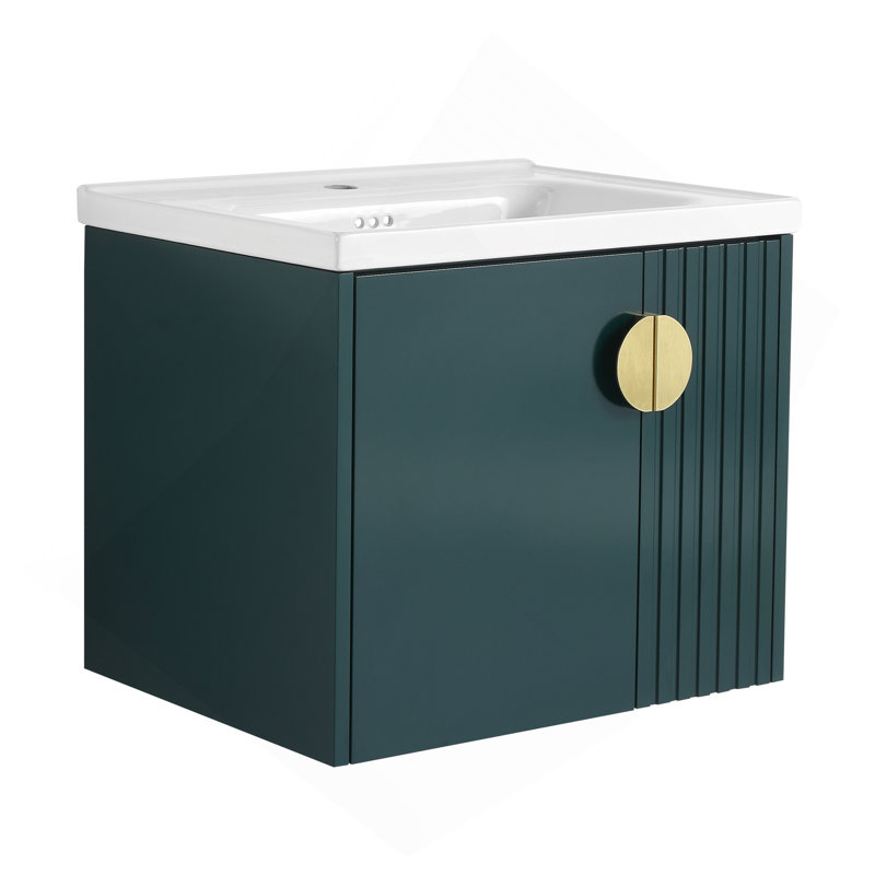 Meuble-lavabo 24 po avec lavabo, pour petite salle de bain, meuble-lavabo avec porte à fermeture en douceur, Vert