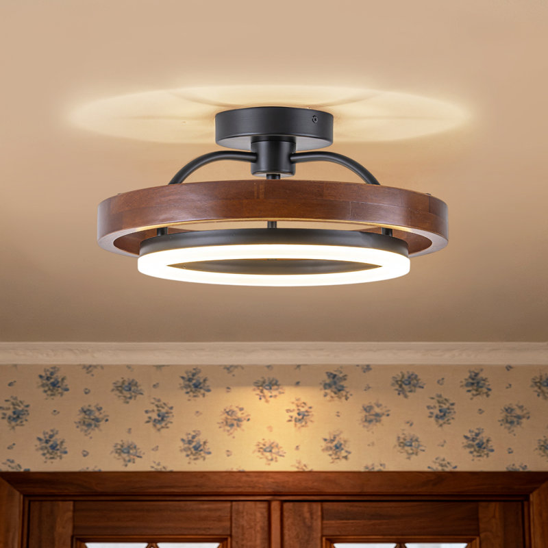 Pershing 1-Light Walnut Wood LED Semi-Flush Mount