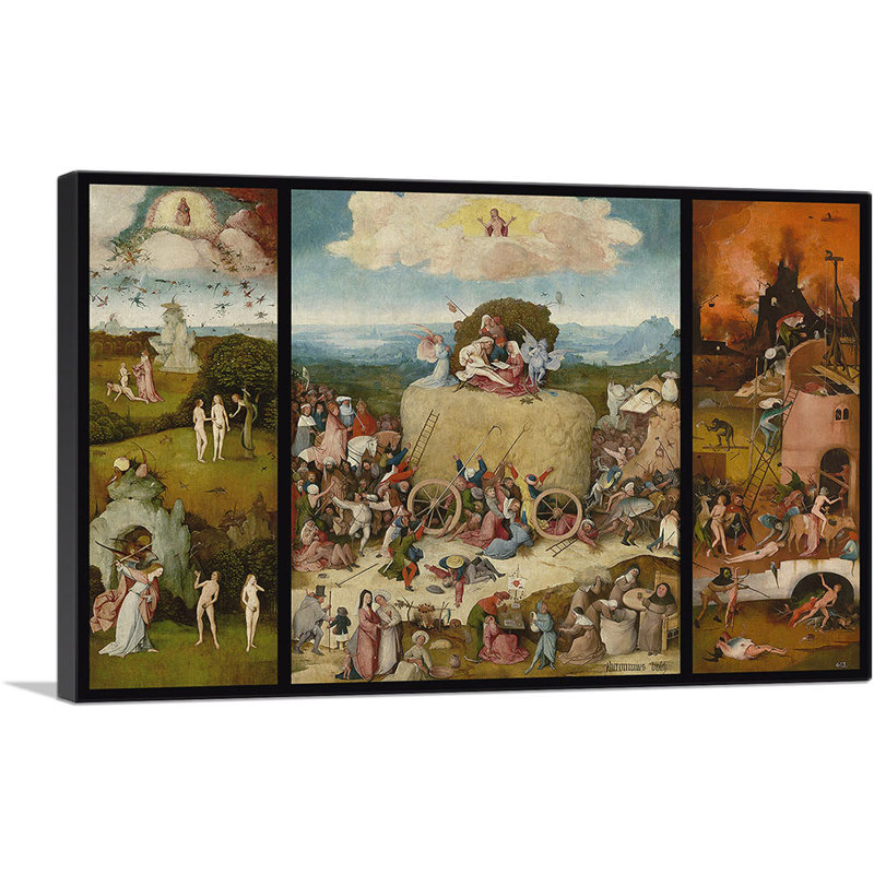 " The Hay Wagon 1550 " by Hieronymus Bosch Painting Print, 12" H x 18" W x 1.5" D