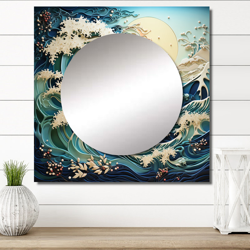 Ghyslain - Art mural miroir carré pour salle de bain Ocean, 23 po x 23 po