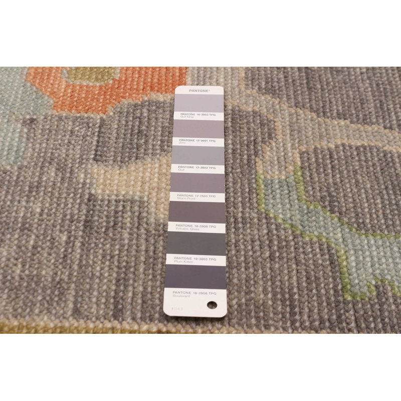 Tapis moderne en laine noué à la main gris Oushak 11 pi 10 po x 14 pi 10 po