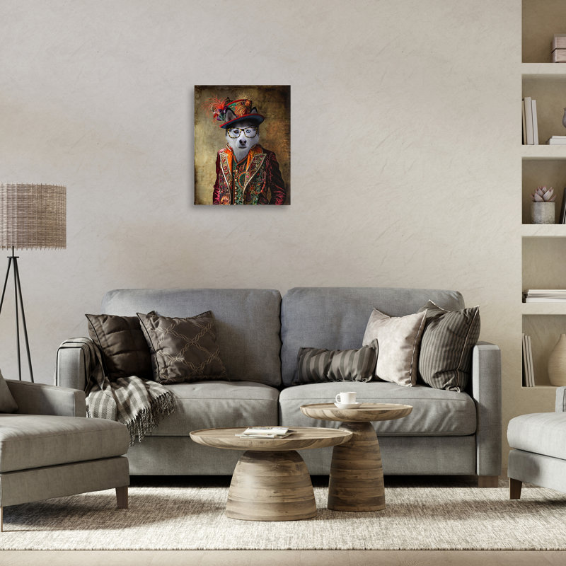 «Husky Dog», art mural éclectique par Karen Burke, H 20 po x l 16 po