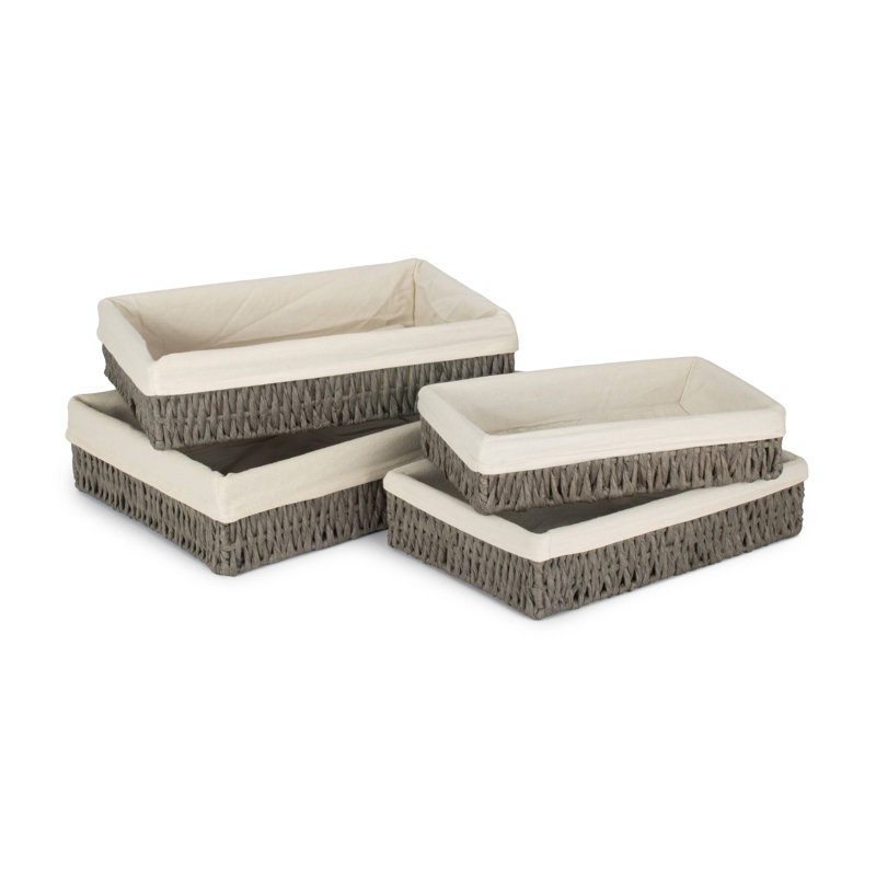 Lily Manor 4 Piece Wicker Storage Tray Basket Set with Lining