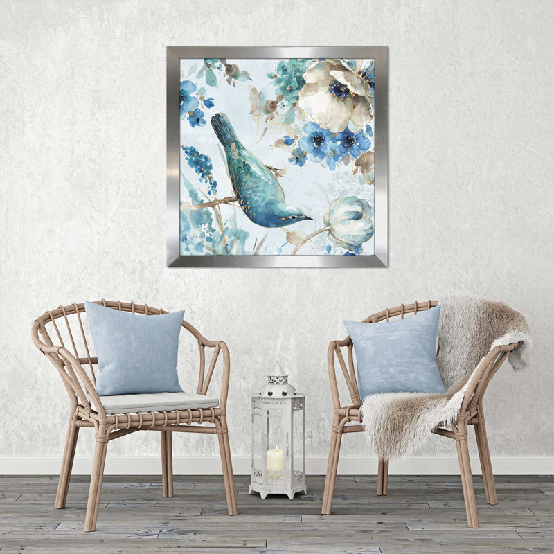 «Indigold II», reproduction de peinture à l'aquarelle, H 21,5 po x l 21,5 po x P 0,75 po, Encadrement argenté