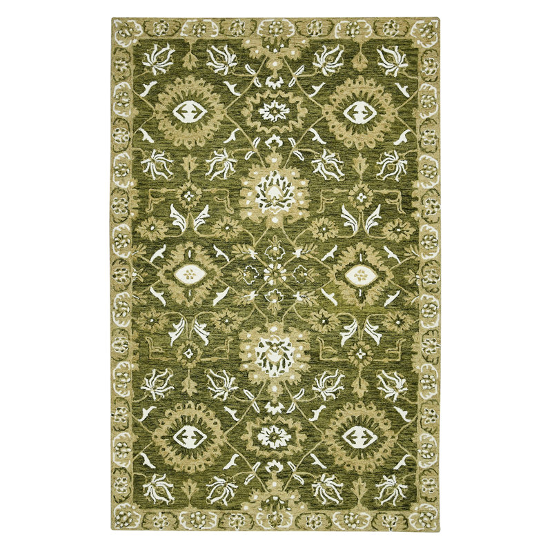 Dorceans Transitional Floral Hand-Hooked New Zealand Wool Area Rug, Rectangle 9' x 13'