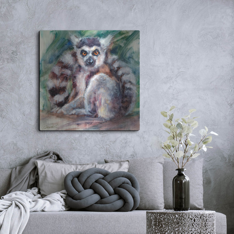 «Ring Tailed Lemur» par Robert Campbell, art mural en métal, H 36 po x l 36 po