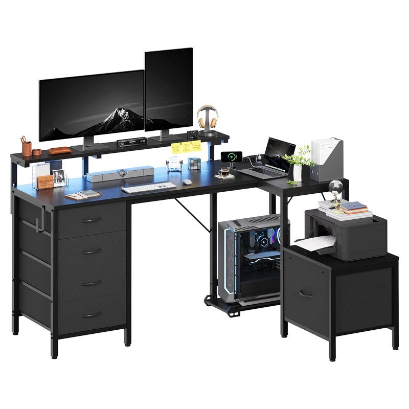 L-Shaped Metal Base Computer Desk, 75cm. H x 160cm. W x 50cm. D